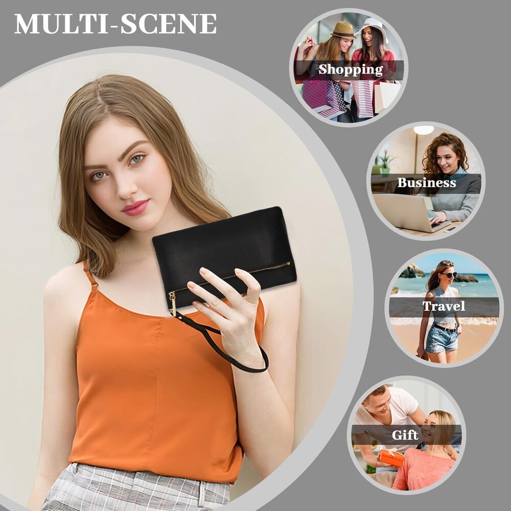 4285 Small Leather Wristlet Wallet Clutch Handbags Purses Cellphone Credit - Picture 8 of 8